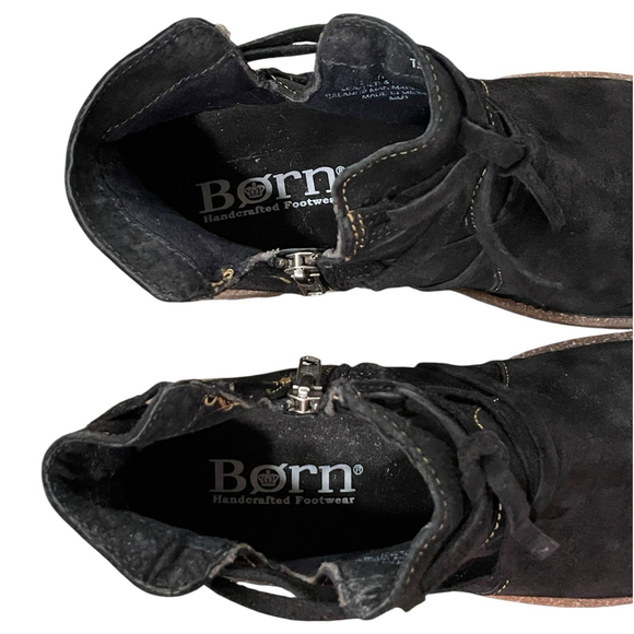 Born Womens 7.5 Tarkiln Bootie Ankle Boot Suede Leather Side Zip Round Toe Black - Picture 9 of 16